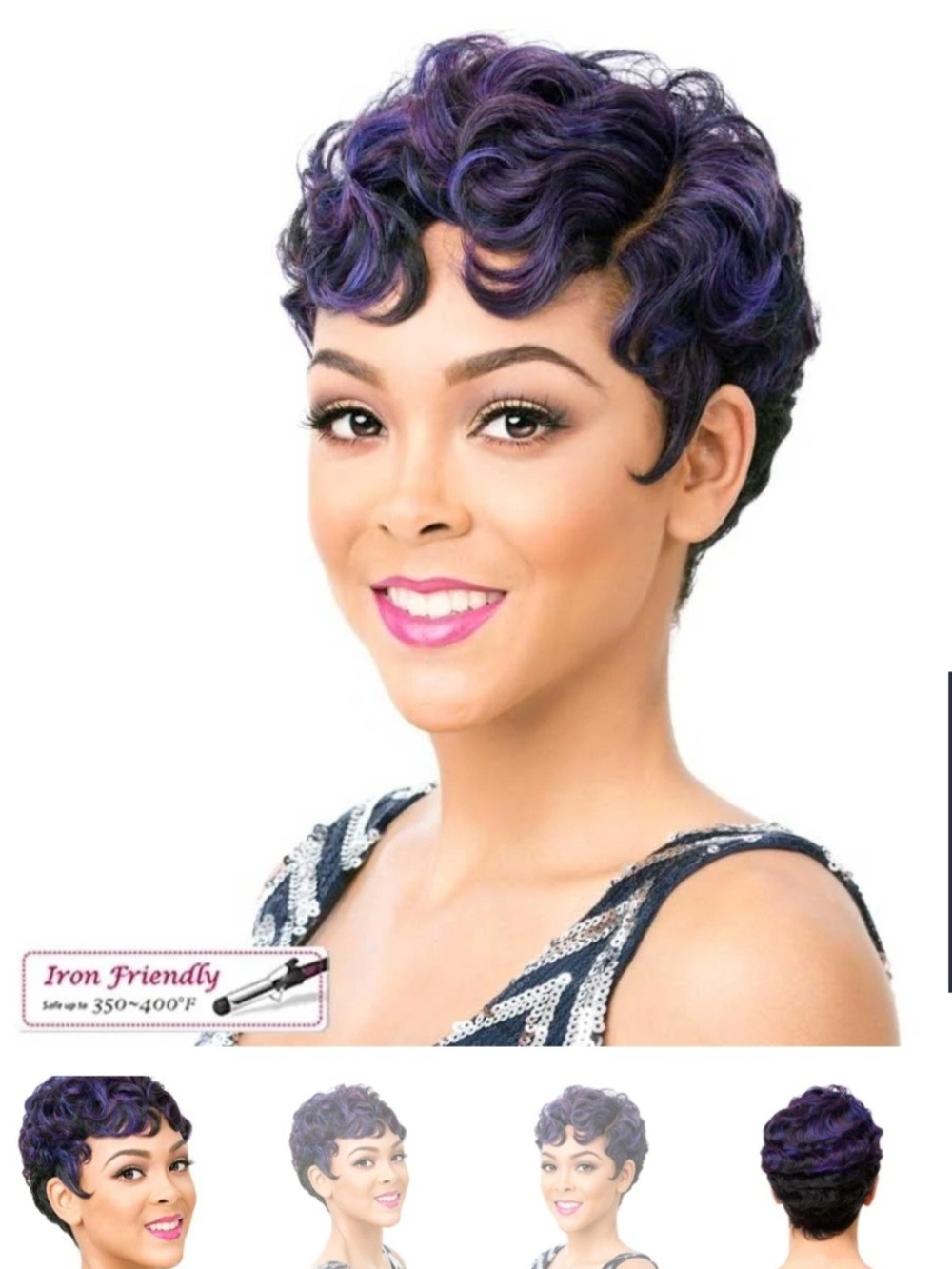 Women’s Short Curly Pixie Wig - Nuna 1b